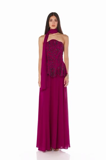 Fuchsia Strapless Chiffon Evening Dress